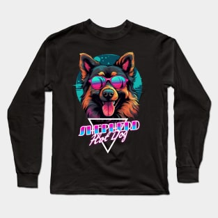 Retro Wave Shepherd Hot Dog Shirt Long Sleeve T-Shirt